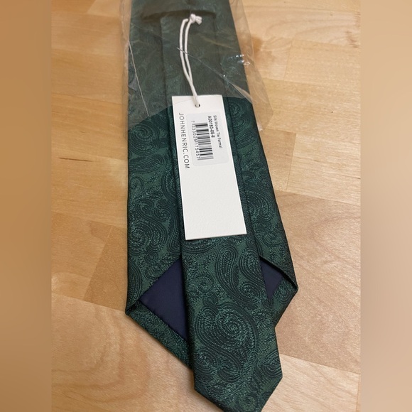 NWT JOHN HENRIC Silk Woven Tie Formal Green 3in - Picture 2 of 8